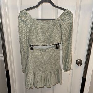 Green Gingham Off-Shoulder Set